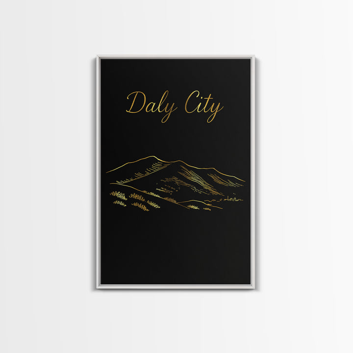 Daly City Travel Poster, Framed Canvas Print, Dark Minimalist Wall Art, Daly City City Art, Vintage Travel Print, Travel Wall Art