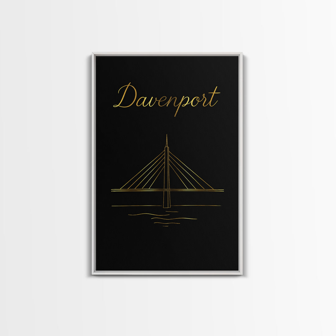 Davenport Travel Poster, Canvas Print, Gold Outline Poster Art, Davenport Poster Print, Home Office Decor, Wanderlust Decor, Travel Decor