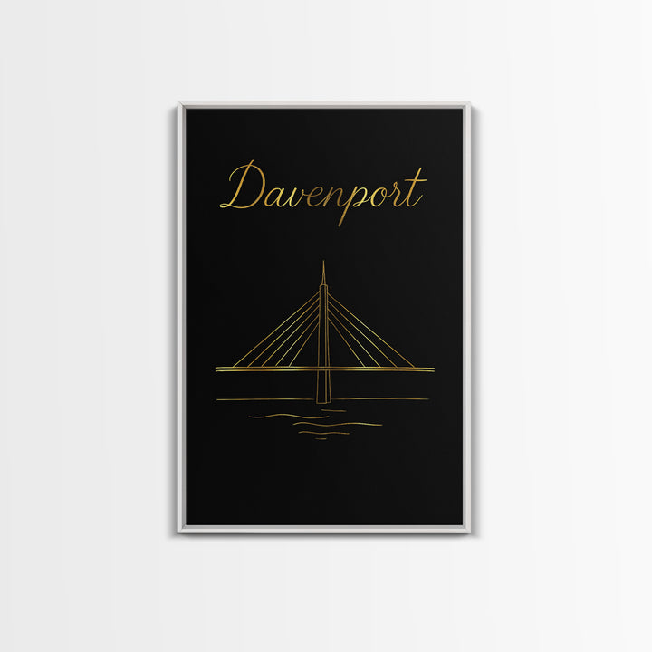 Davenport Travel Poster, Canvas Print, Gold Outline Poster Art, Davenport Poster Print, Home Office Decor, Wanderlust Decor, Travel Decor