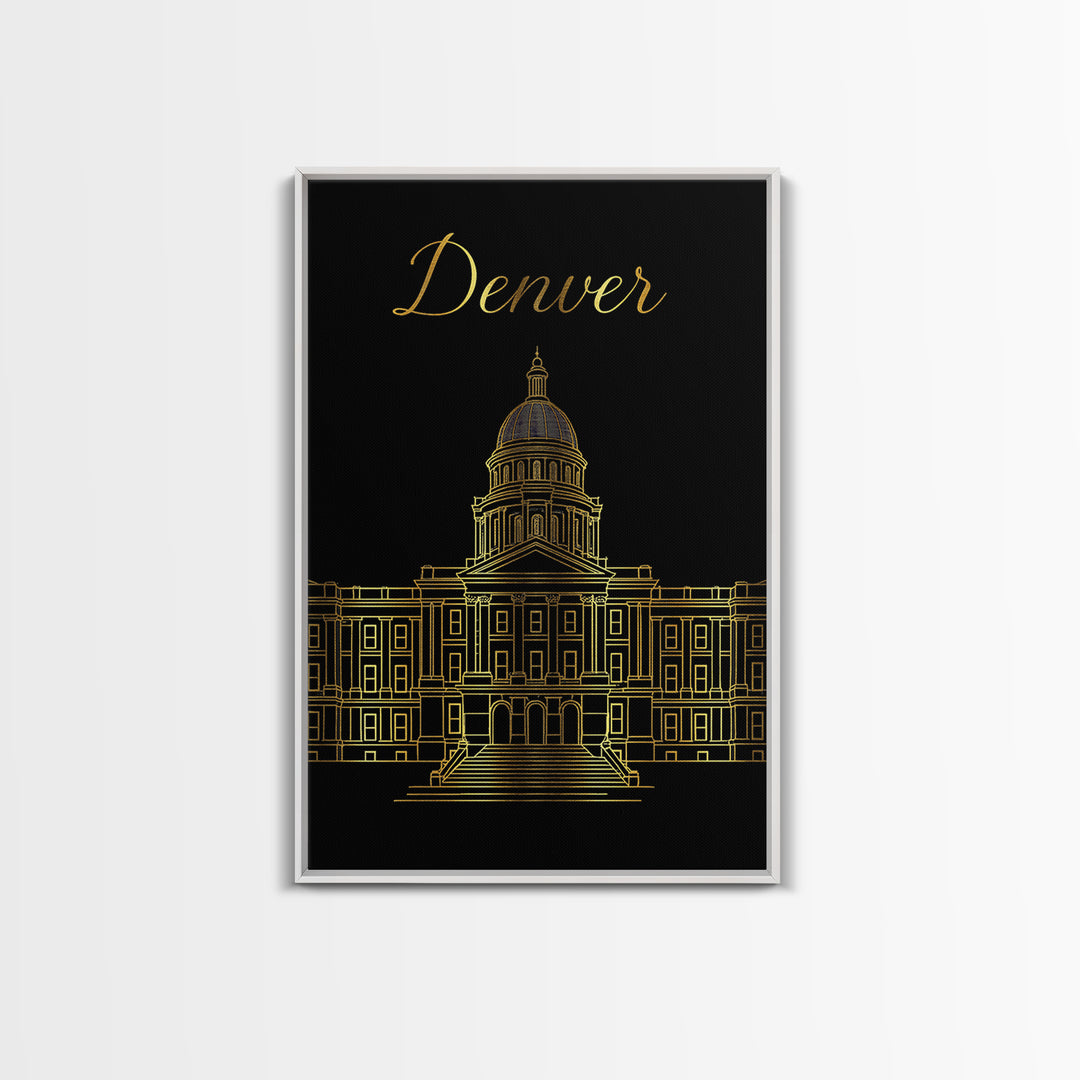 Denver Travel Poster, Framed Canvas Print, Minimalist Gold Line Art, Denver Poster Print, Travel Art Print, Modern Wall Decor, Design 2