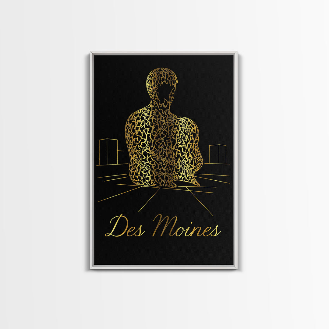 Des Moines Iowa Travel Poster, Canvas Print, Minimalist Gold Line Art, Des Moines Wall Art, Travel Art Print, Mid Century Wall Art, Design 1