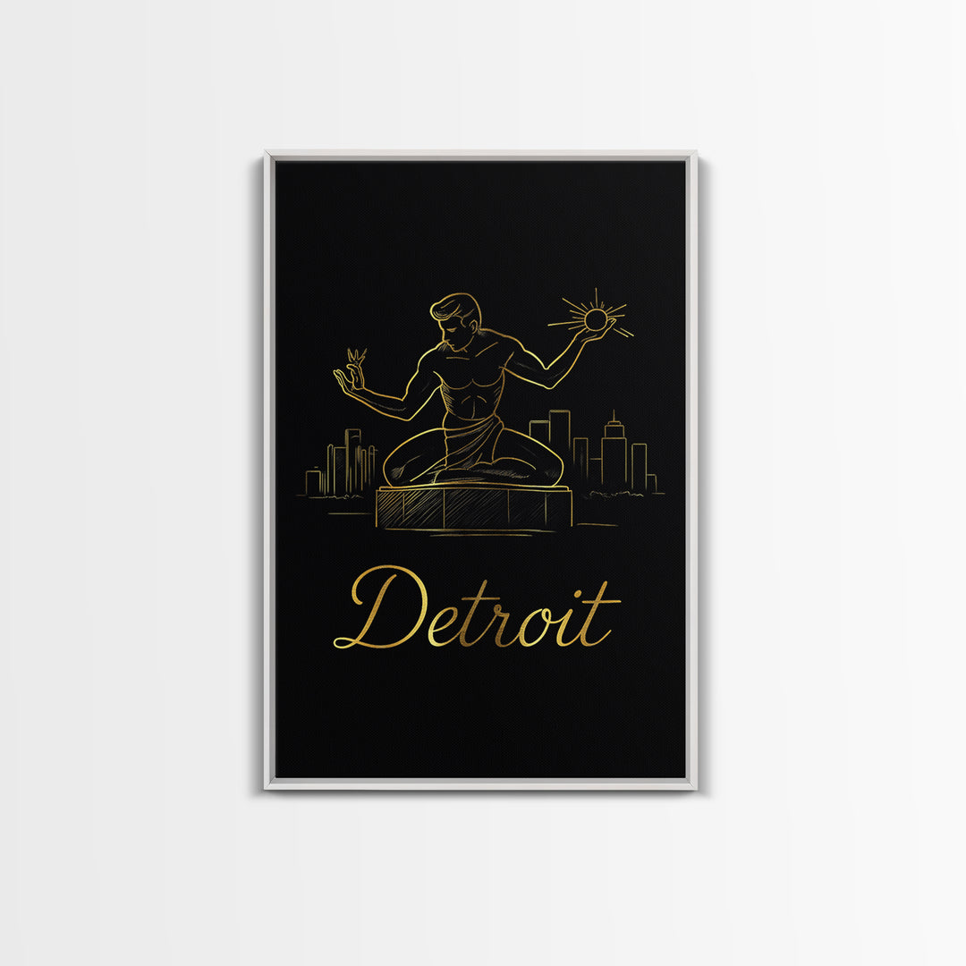 Detroit Travel Poster, Canvas Print, Gold Outline Poster Art, Detroit Art Print, Travel Wall Art, Gift For Travelers, Home Office Decor