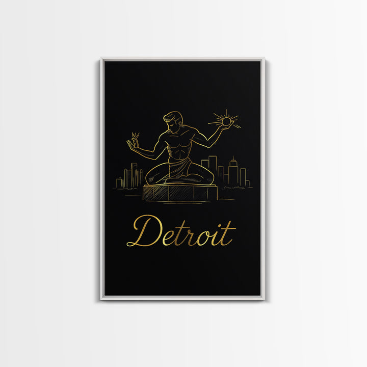 Detroit Travel Poster, Canvas Print, Gold Outline Poster Art, Detroit Art Print, Travel Wall Art, Gift For Travelers, Home Office Decor