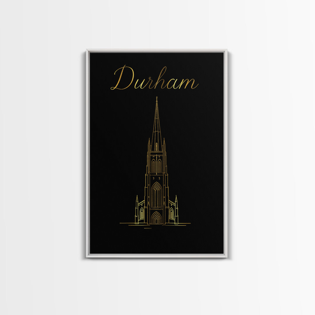 Durham Travel Poster, Framed Canvas Print, Gold Outline Poster Art, Durham City Art, Travel Poster Art, City Travel Prints, Travel Print