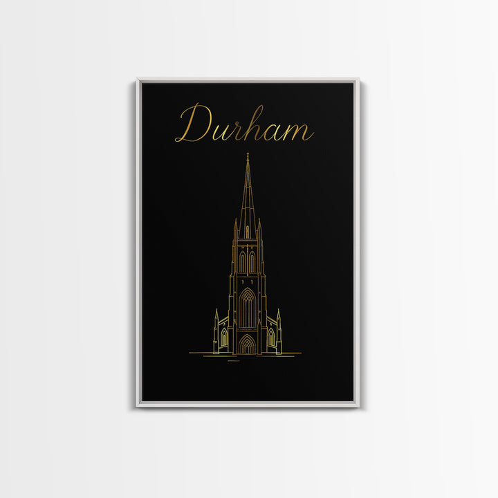 Durham Travel Poster, Framed Canvas Print, Gold Outline Poster Art, Durham City Art, Travel Poster Art, City Travel Prints, Travel Print