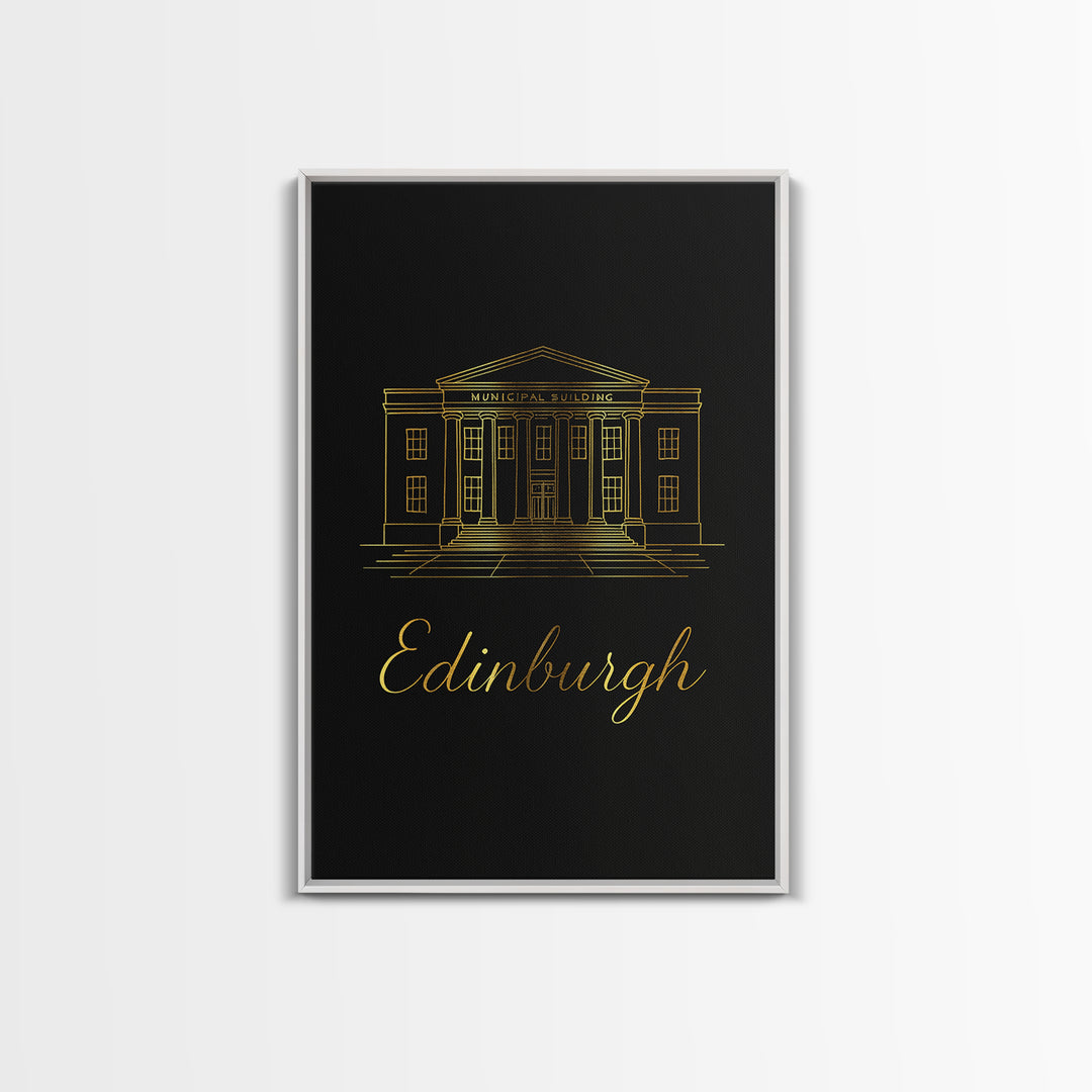 Edinburgh Travel Poster, Framed Canvas Print, Gold Outline Poster Art, Edinburgh Poster Print, Vintage Travel Print, Vintage Travel Art
