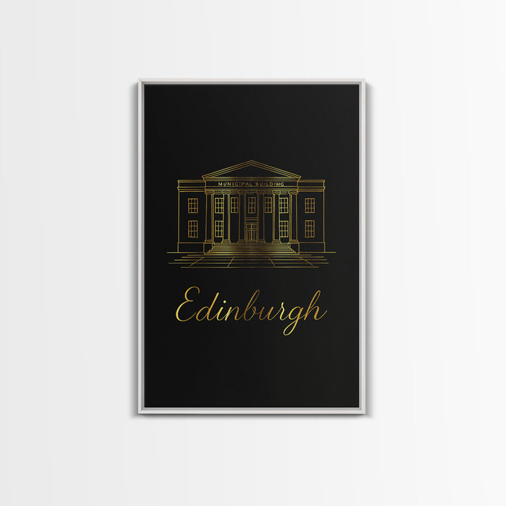 Edinburgh Travel Poster, Framed Canvas Print, Gold Outline Poster Art, Edinburgh Poster Print, Vintage Travel Print, Vintage Travel Art