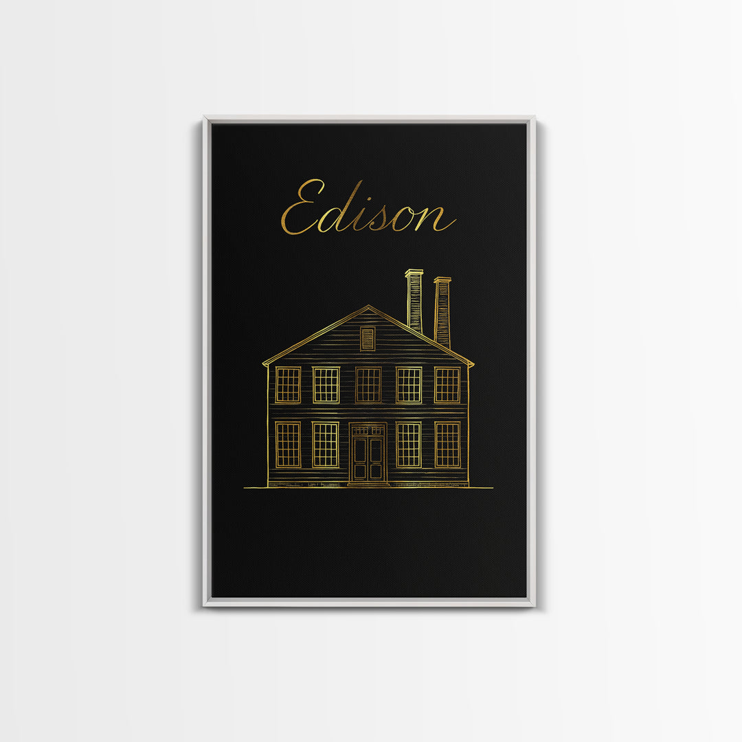 Edison New Jersey Travel Poster, Canvas Print, Black Gold Minimalist Art, Edison Poster Print, Vintage City Poster, Vintage Travel Art