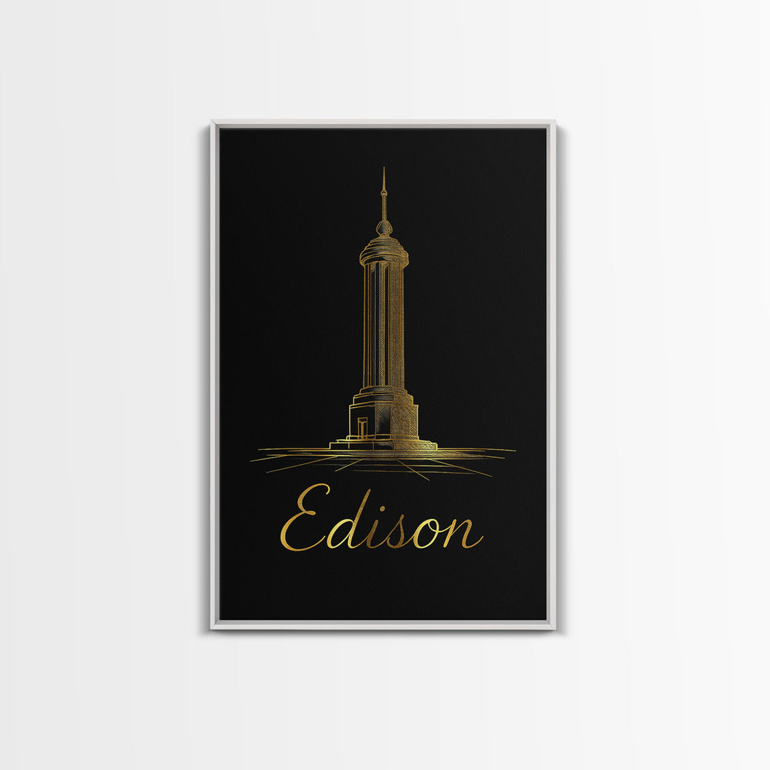 Edison Travel Poster, Canvas Print, Dark Minimalist Wall Art, Edison Wall Art, Travel Wall Decor, Retro Travel Print, Wanderlust Decor