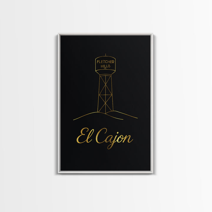 El Cajon Travel Poster, Canvas Print, Black Gold Minimalist Art, El Cajon Wall Art, City Illustration, Travel Poster Set, Retro Travel Print