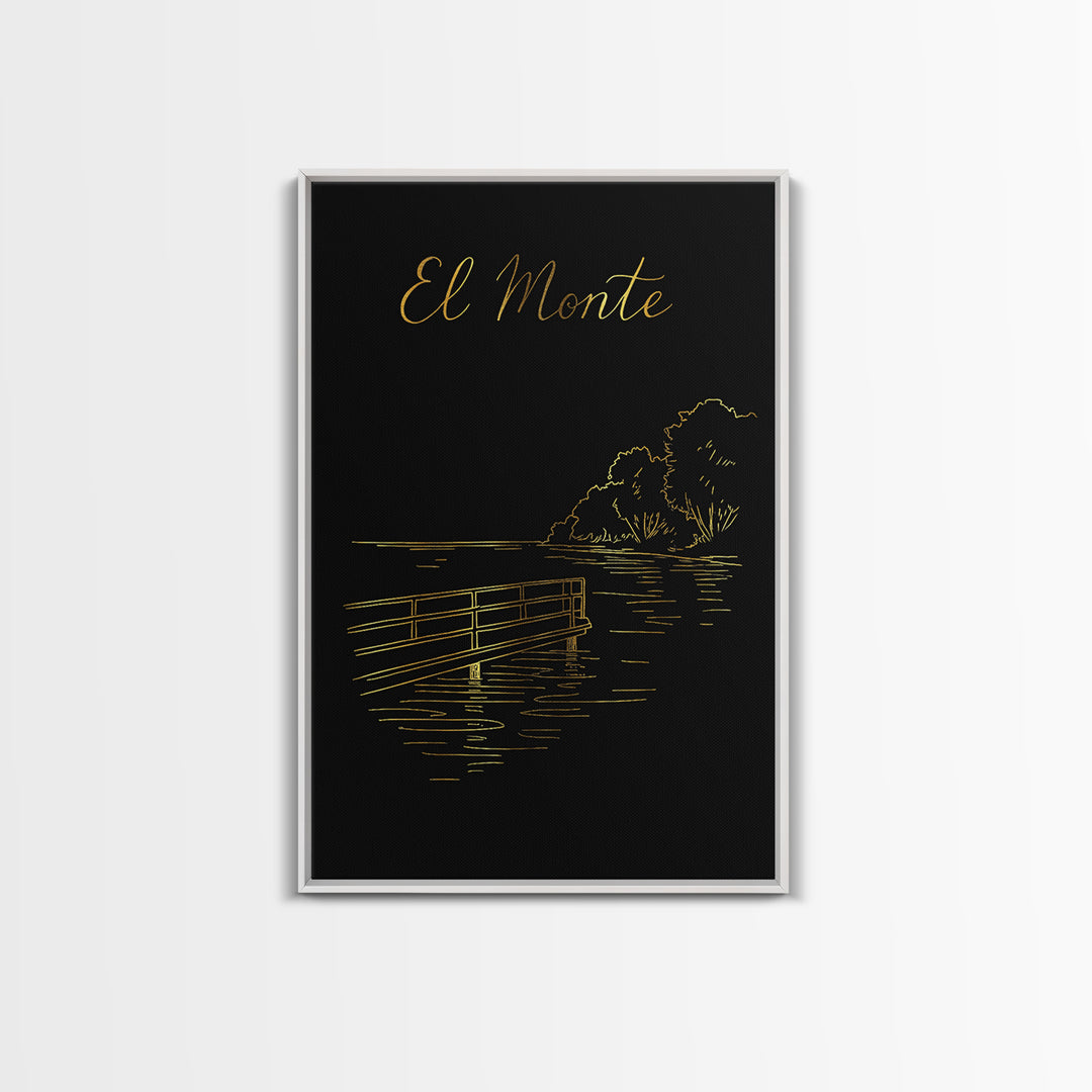 El Monte California Travel Poster, Canvas Print, Minimalist Gold Line Art, El Monte Wall Art, Gift For Travelers, City Art Print, Wall Art