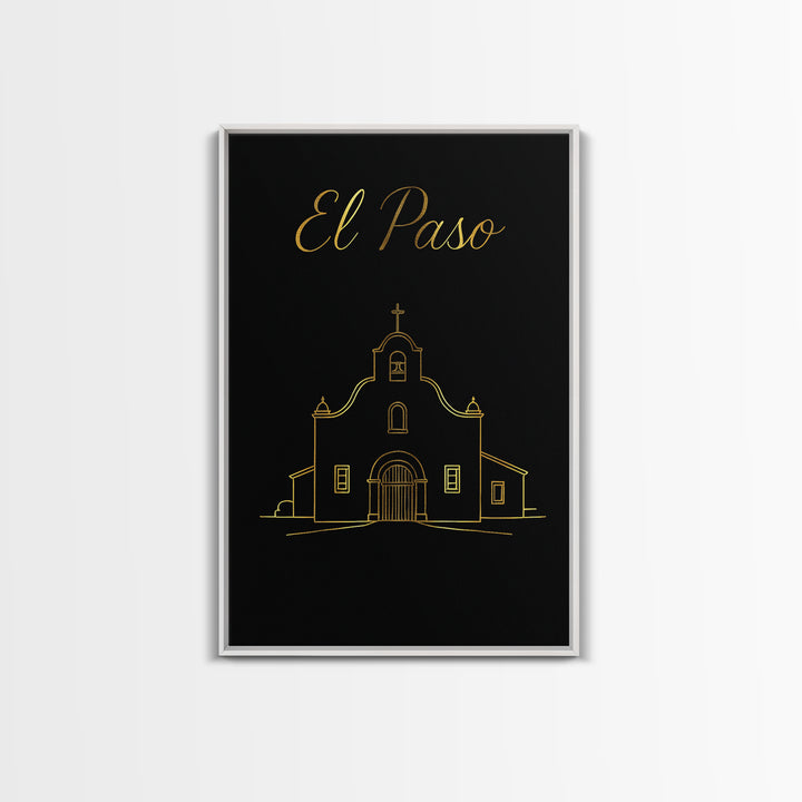 El Paso Texas Travel Poster, Canvas Print, Gold Outline Poster Art, El Paso Travel Art, City Art Print, Home Office Decor, Retro Poster