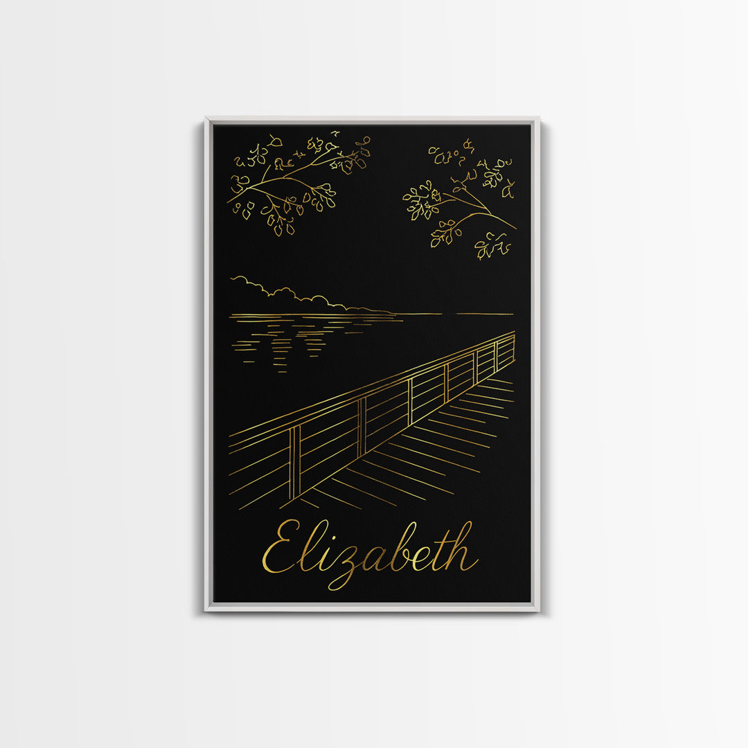 Elizabeth Travel Poster, Canvas Print, Black Gold Minimalist Art, Elizabeth Poster Print, Travel Wall Art, Eclectic Wall Decor