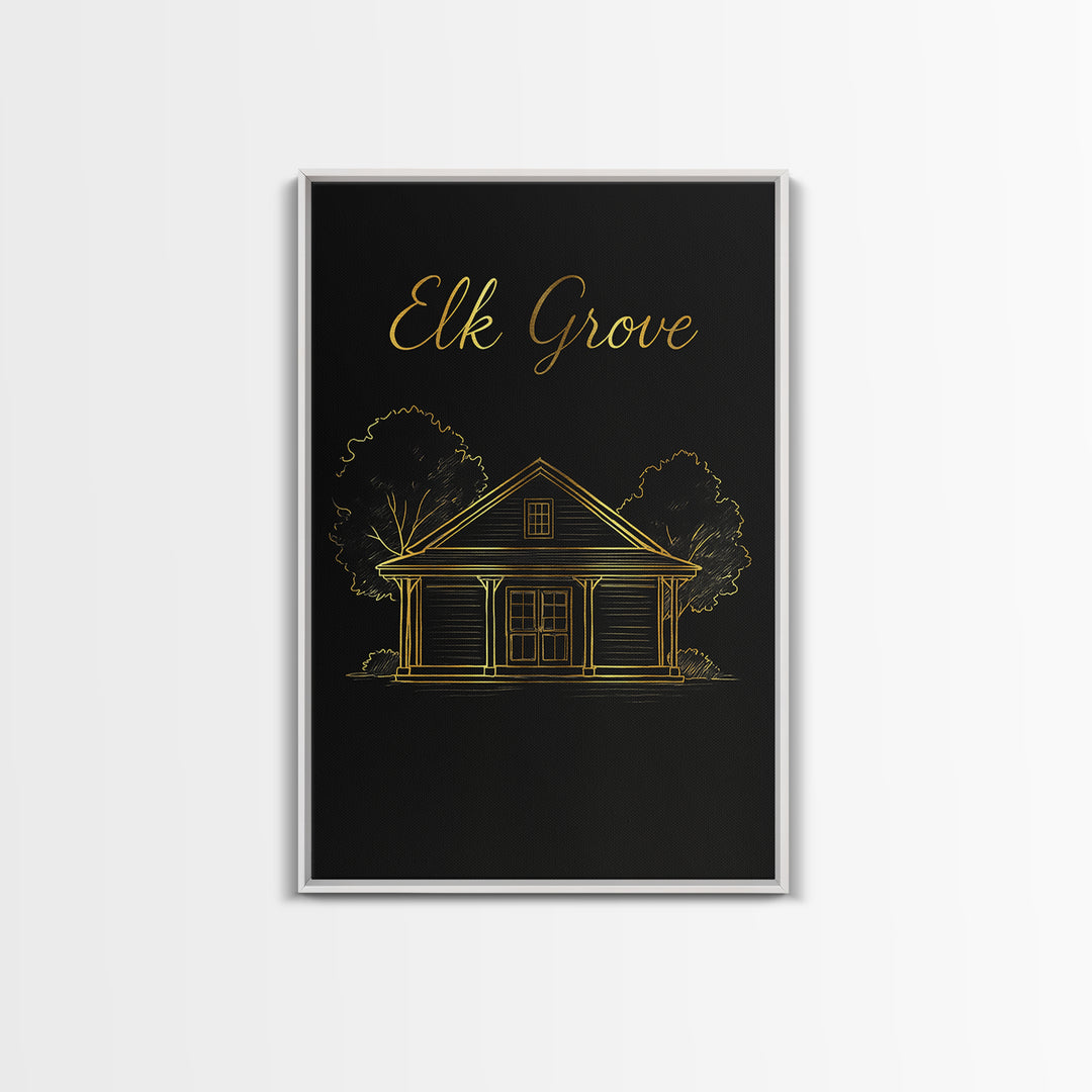 Elk Grove California Travel Poster, Canvas Print, Minimalist Gold Line Art, Elk Grove Wall Art, Travel Poster Set, Wall Decor, Art Print
