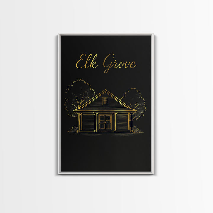 Elk Grove California Travel Poster, Canvas Print, Minimalist Gold Line Art, Elk Grove Wall Art, Travel Poster Set, Wall Decor, Art Print
