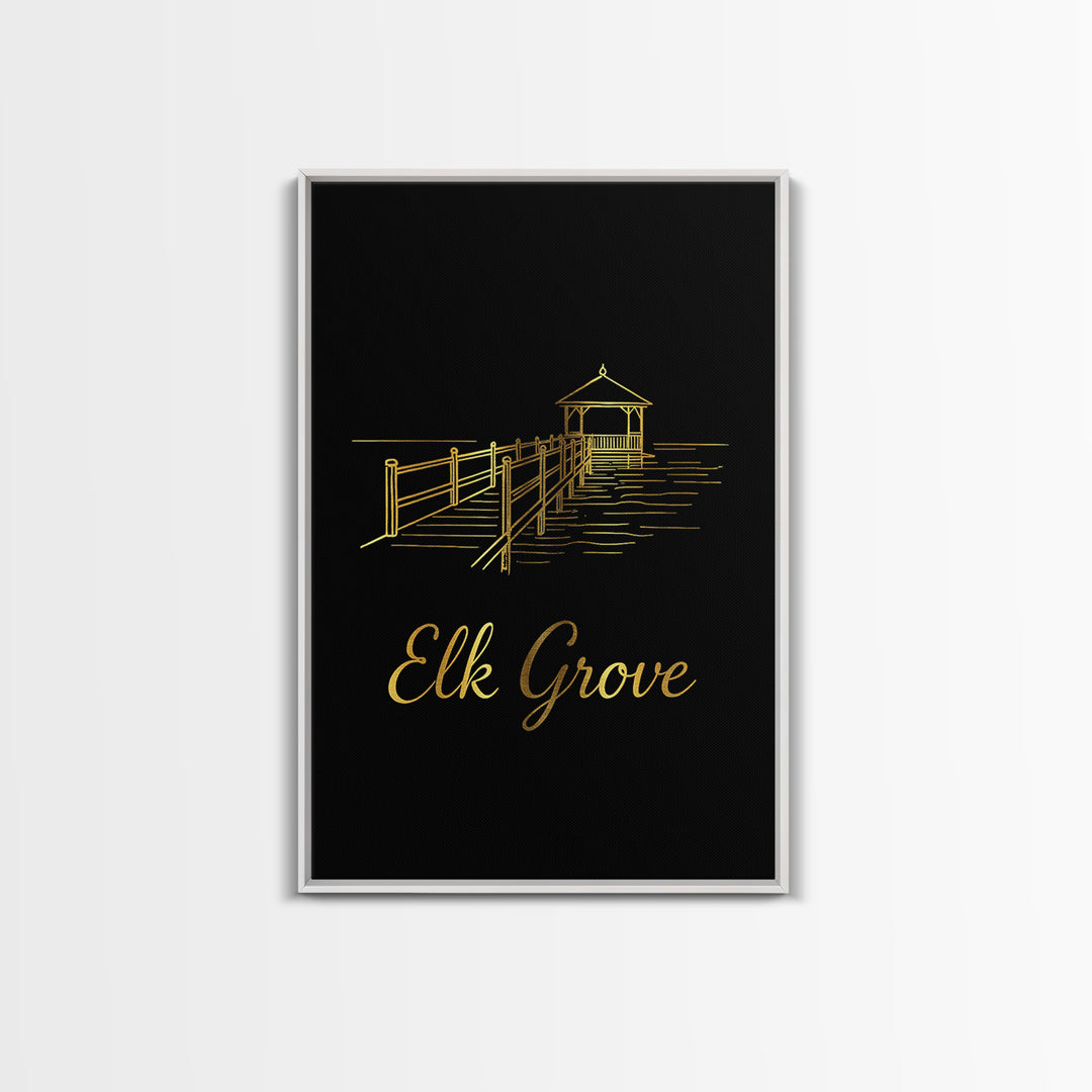 Elk Grove Travel Poster, Canvas Print, Gold Outline Poster Art, Elk Grove Poster Print, Travel Wall Decor, Mid Century Wall Art