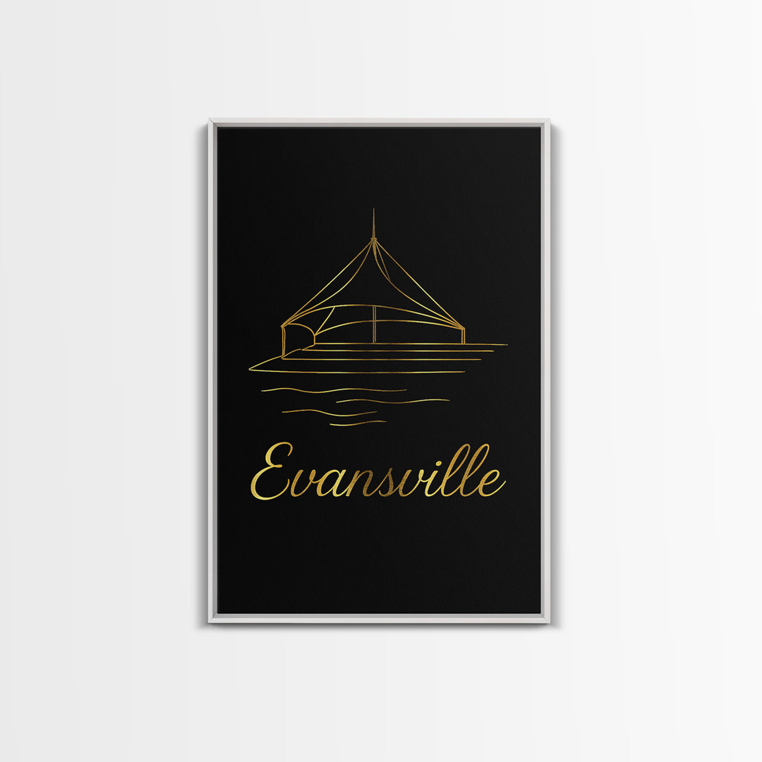 Evansville Travel Poster, Canvas Print, Gold Outline Poster Art, Evansville Poster Print, Gift For Travelers, Fine Art Print, Poster Art