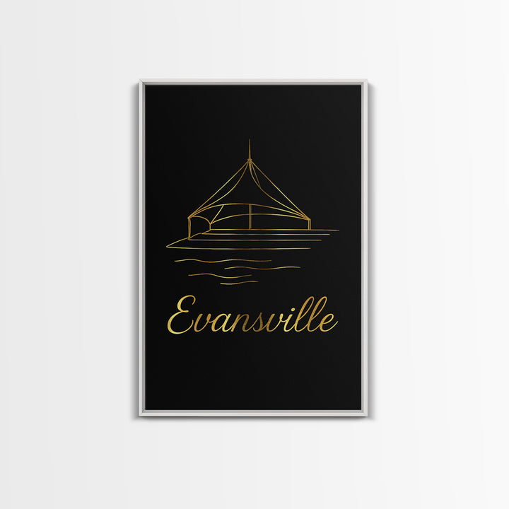 Evansville Travel Poster, Canvas Print, Gold Outline Poster Art, Evansville Poster Print, Gift For Travelers, Fine Art Print, Poster Art