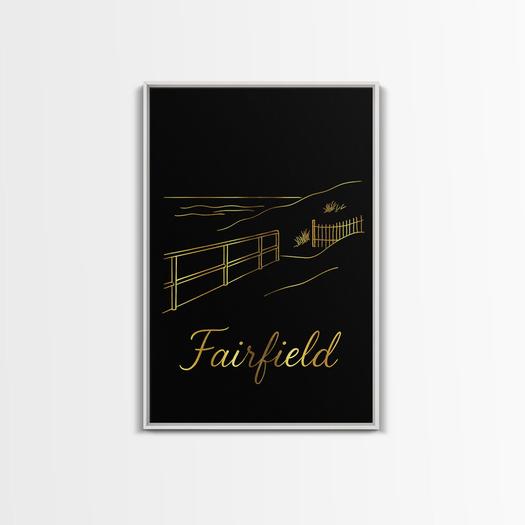 Fairfield Travel Poster, Canvas Print, Gold Outline Poster Art, Fairfield Poster Print, Eclectic Wall Decor, Travel Wall Decor