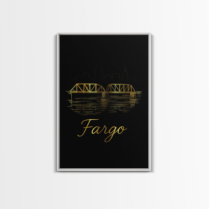 Fargo Travel Poster, Canvas Print, Gold Outline Poster Art, Fargo City Art, Travel Poster Set, Travel Art Print, Modern Wall Decor