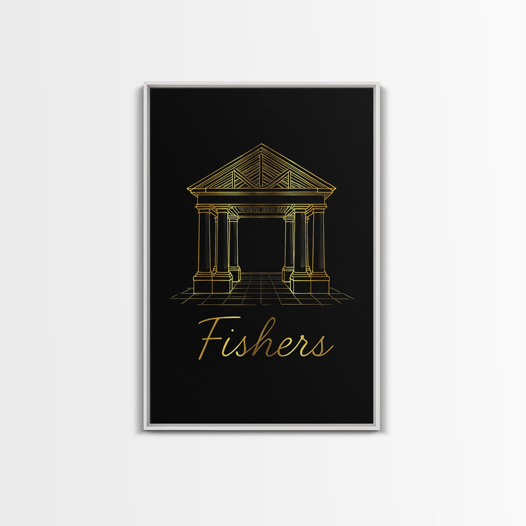 Fishers Travel Poster, Canvas Print, Gold Outline Poster Art, Fishers Travel Art, City Illustration, Vintage Travel Print, City Art Print