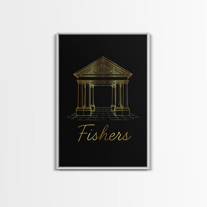 Fishers Travel Poster, Canvas Print, Gold Outline Poster Art, Fishers Travel Art, City Illustration, Vintage Travel Print, City Art Print