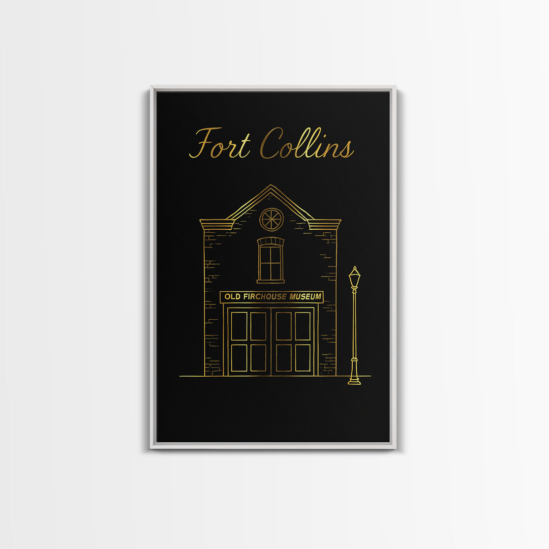 Fort Collins Travel Poster, Framed Canvas Print, Minimalist Gold Line Art, Fort Collins Travel Art, Travel Art Print, Travel Wall Art