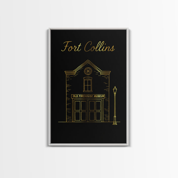 Fort Collins Travel Poster, Framed Canvas Print, Minimalist Gold Line Art, Fort Collins Travel Art, Travel Art Print, Travel Wall Art