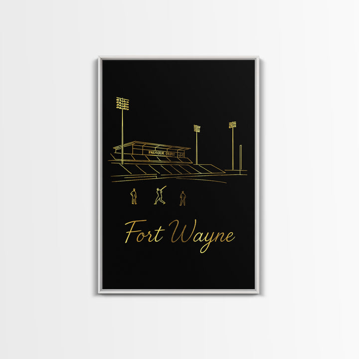 Fort Wayne Indiana Travel Poster, Canvas Print, Gold Outline Poster Art, Fort Wayne Art Print, Eclectic Wall Decor, Living Room Wall Art