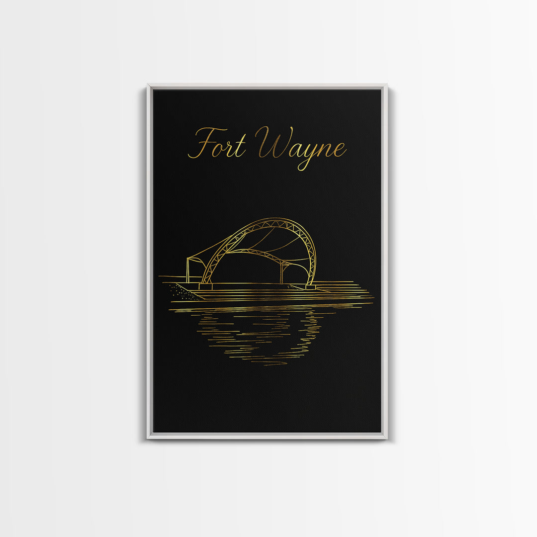 Fort Wayne Travel Poster, Canvas Print, Black Gold Minimalist Art, Fort Wayne Poster Print, Fine Art Print, Home Office Decor, Design 2