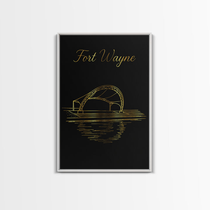 Fort Wayne Travel Poster, Canvas Print, Black Gold Minimalist Art, Fort Wayne Poster Print, Fine Art Print, Home Office Decor, Design 2