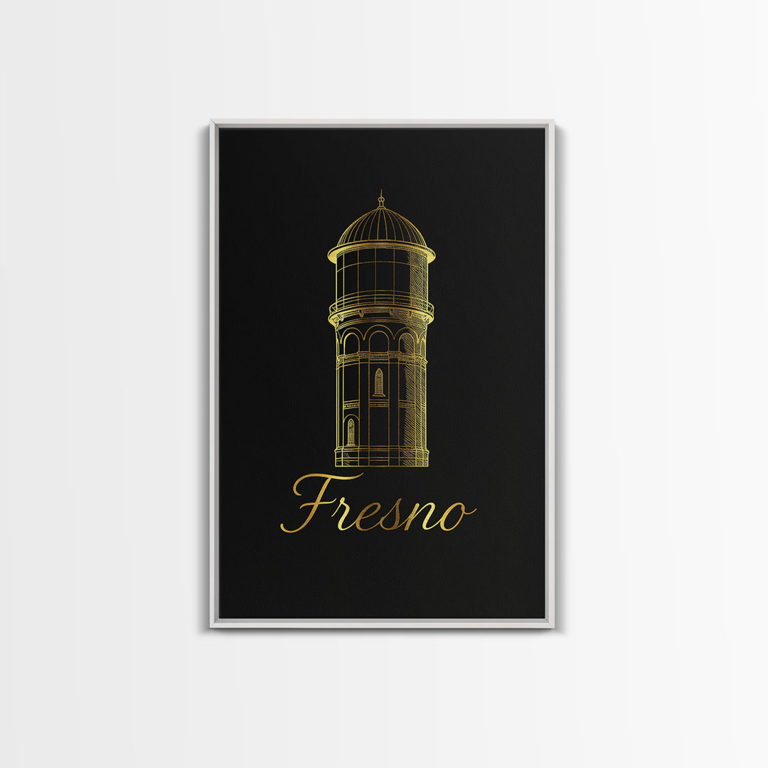 Fresno Travel Poster, Canvas Print, Black Gold Minimalist Art, Fresno City Art, Retro Travel Print, Vintage City Art, Vintage Travel Art