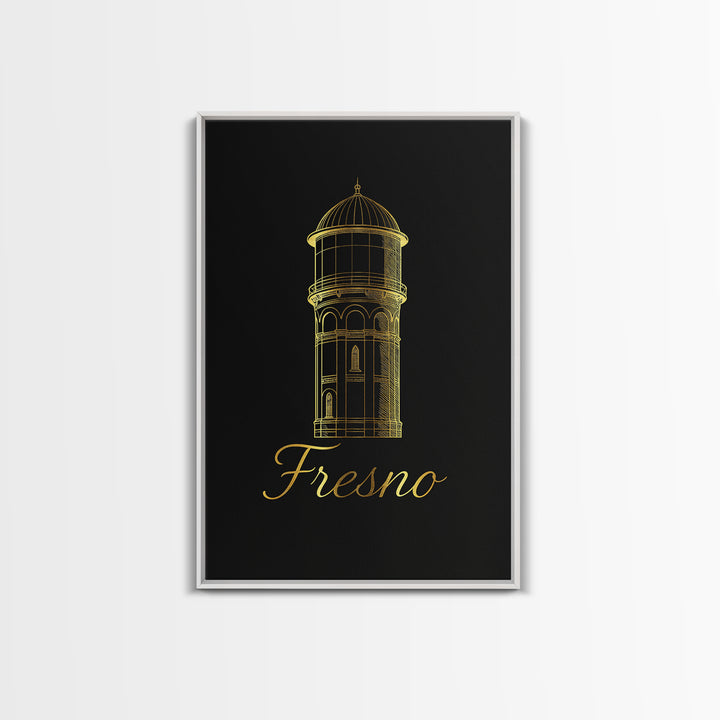 Fresno Travel Poster, Canvas Print, Black Gold Minimalist Art, Fresno City Art, Retro Travel Print, Vintage City Art, Vintage Travel Art