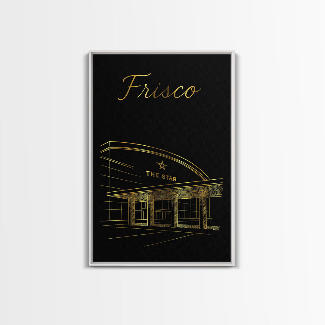 Frisco Travel Poster, Framed Canvas Print, Minimalist Gold Line Art, Frisco Travel Art, Home Office Decor, City Travel Prints, Wall Art