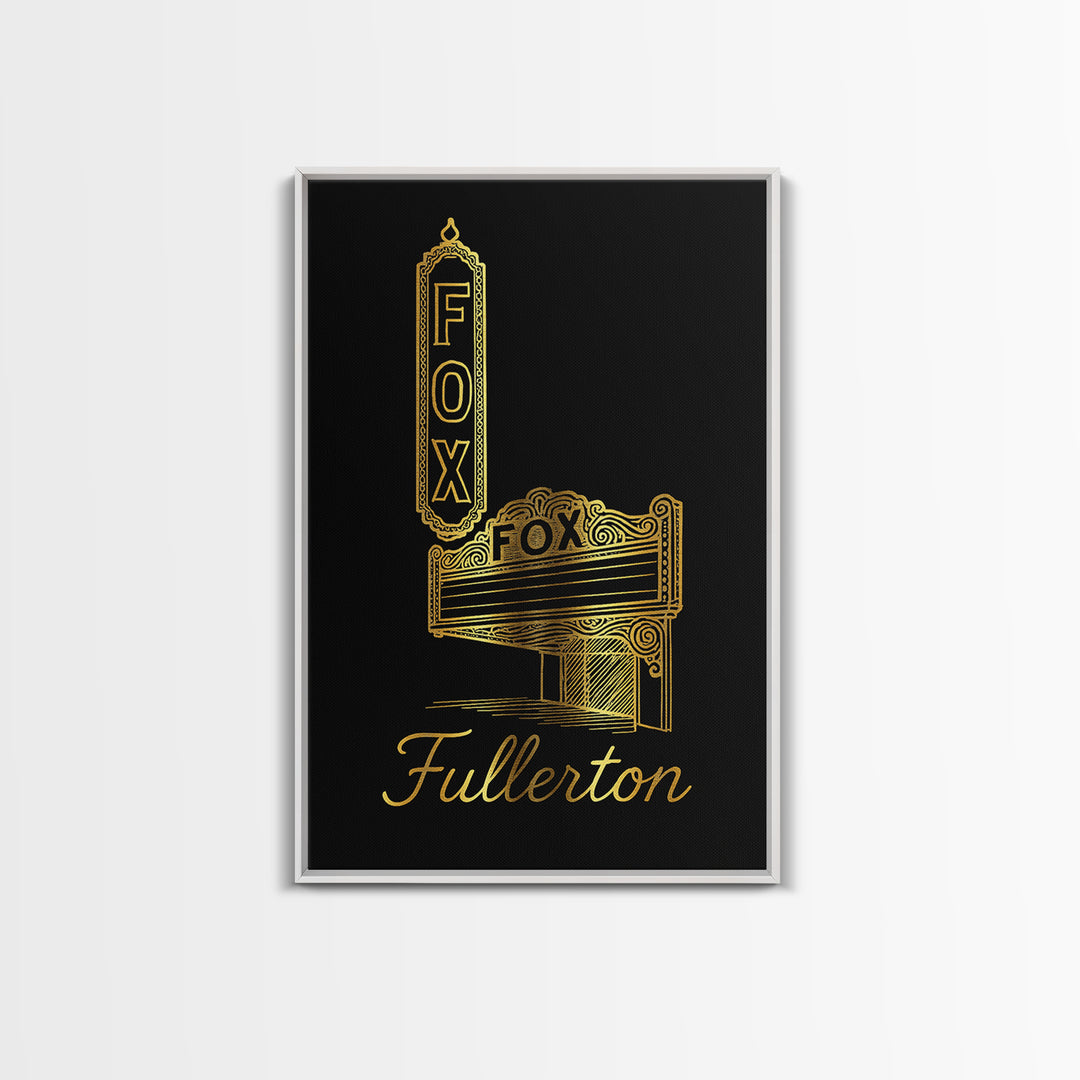 Fullerton California Travel Poster, Canvas Print, Minimalist Gold Line Art, Fullerton City Art, Gift For Travelers, Retro Travel Print