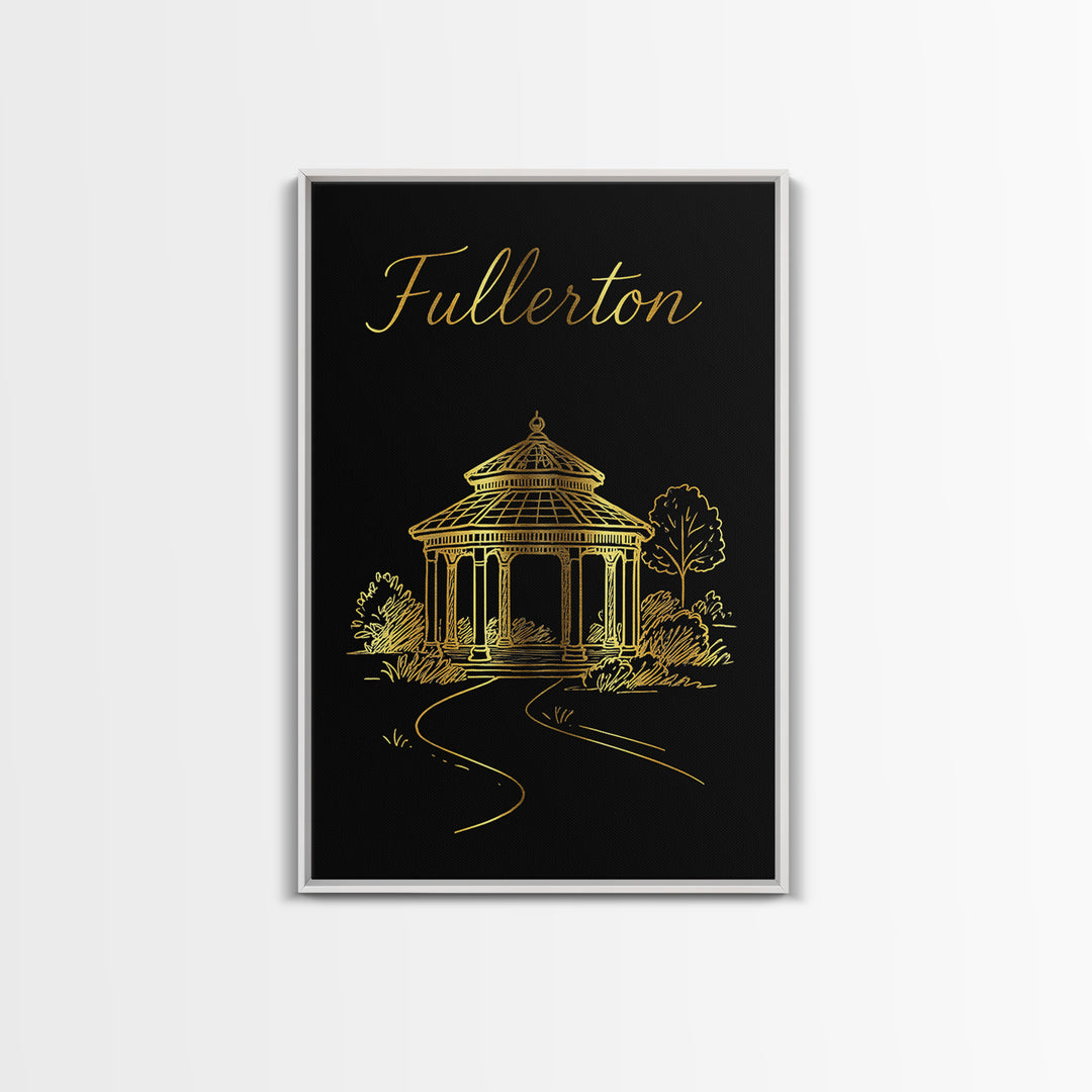 Fullerton Travel Poster, Canvas Print, Black Gold Minimalist Art, Fullerton Travel Art, Travel Wall Decor, Eclectic Wall Decor