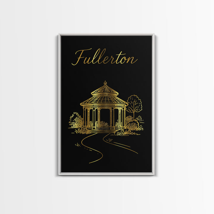 Fullerton Travel Poster, Canvas Print, Black Gold Minimalist Art, Fullerton Travel Art, Travel Wall Decor, Eclectic Wall Decor