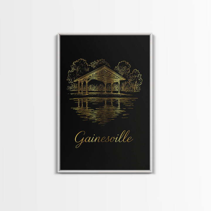 Gainesville Travel Poster, Framed Canvas Print, Minimalist Gold Line Art, Gainesville Travel Art, Wanderlust Decor, Modern Wall Decor