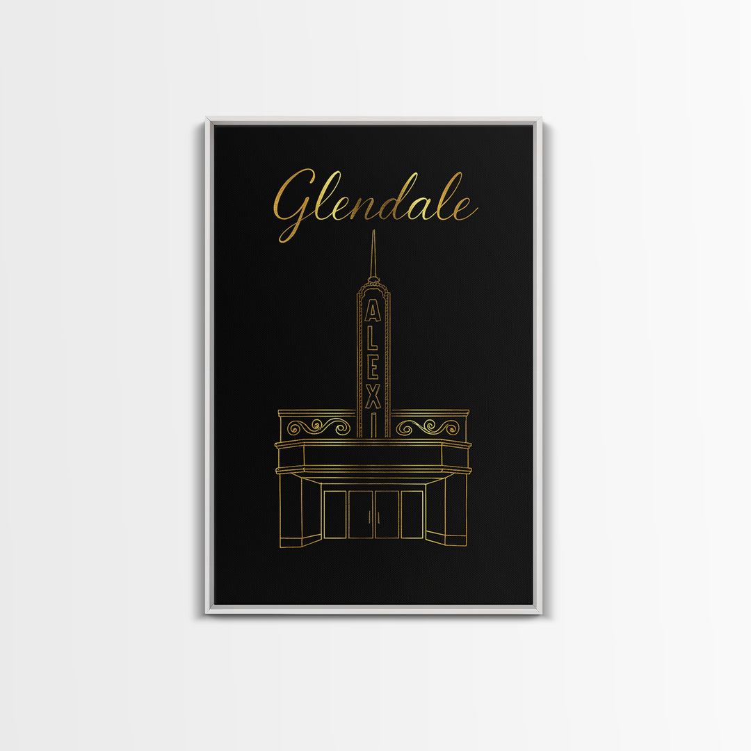 Glendale Travel Poster, Framed Canvas Print, Dark Minimalist Wall Art, Glendale Wall Art, Travel Poster Set, City Art Print, Travel Decor