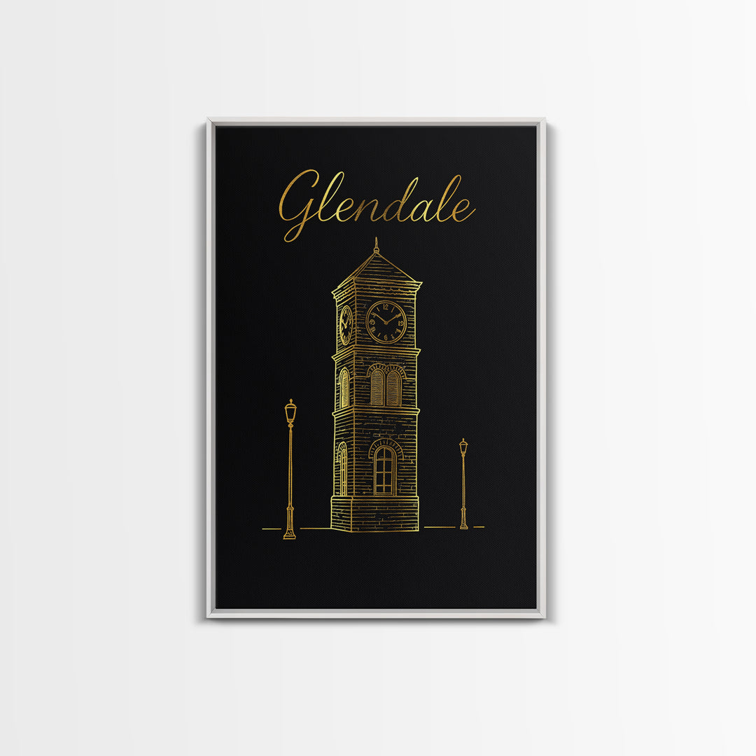 Glendale Travel Poster, Framed Canvas Print, Gold Outline Poster Art, Glendale Wall Art, Retro Travel Print, Wanderlust Decor, Wall Art
