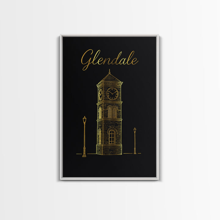 Glendale Travel Poster, Framed Canvas Print, Gold Outline Poster Art, Glendale Wall Art, Retro Travel Print, Wanderlust Decor, Wall Art