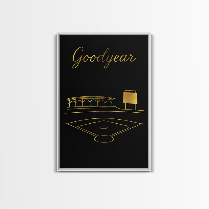 Goodyear Arizona Travel Poster, Framed Canvas Print, Minimalist Gold Line Art, Goodyear Travel Art, Mid Century Wall Art, Home Office Decor