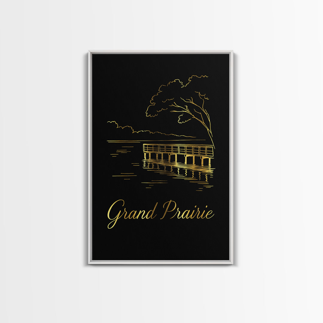 Grand Prairie Travel Poster, Framed Canvas Print, Black Gold Minimalist Art, Grand Prairie Art Print, Fine Art Print, Travel Wall Decor