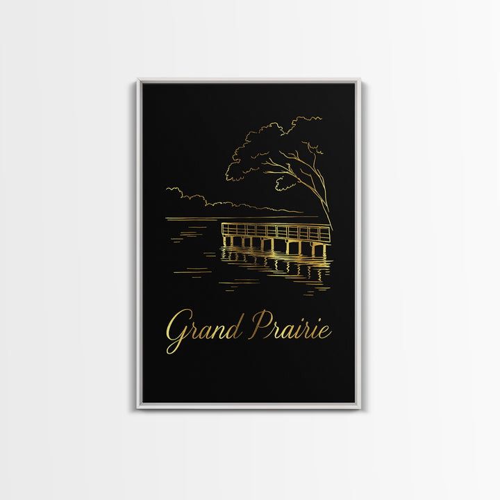 Grand Prairie Travel Poster, Framed Canvas Print, Black Gold Minimalist Art, Grand Prairie Art Print, Fine Art Print, Travel Wall Decor