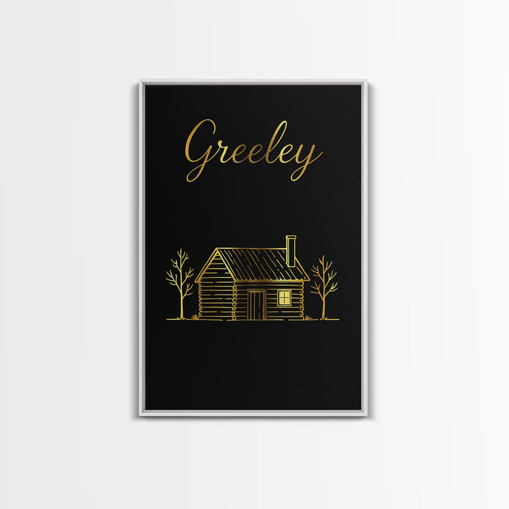 Greeley Colorado Travel Poster, Canvas Print, Gold Outline Poster Art, Greeley Wall Art, Gift For Travelers, Travel Prints, Travel Print