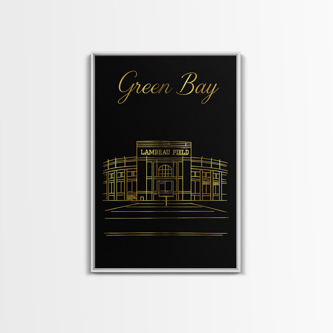 Green Bay Wisconsin Travel Poster, Canvas Print, Black Gold Minimalist Art, Green Bay Art Print, Watercolor City Skyline, Travel Poster Art