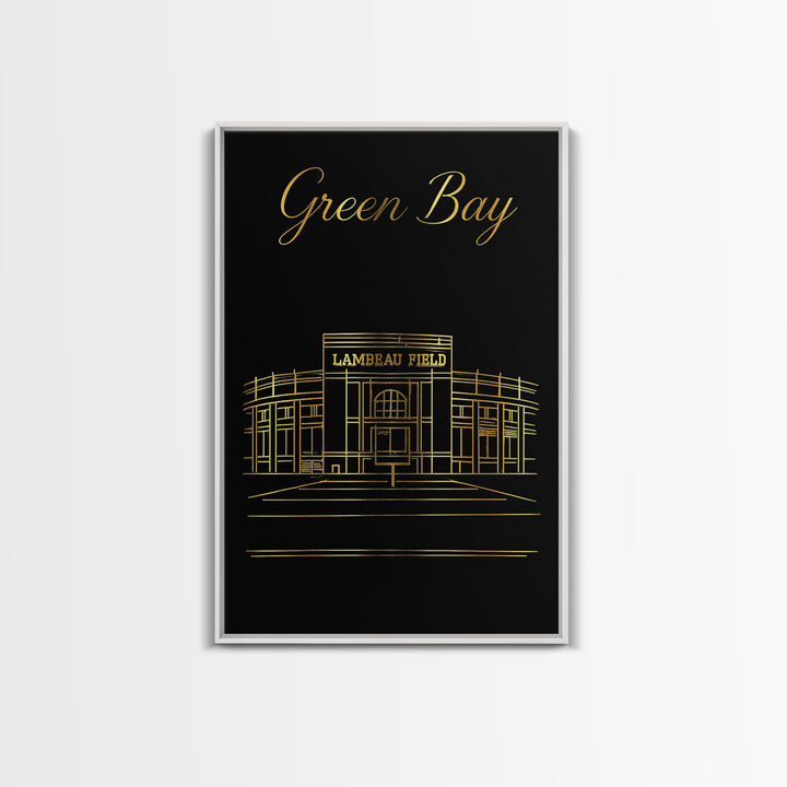 Green Bay Wisconsin Travel Poster, Canvas Print, Black Gold Minimalist Art, Green Bay Art Print, Watercolor City Skyline, Travel Poster Art