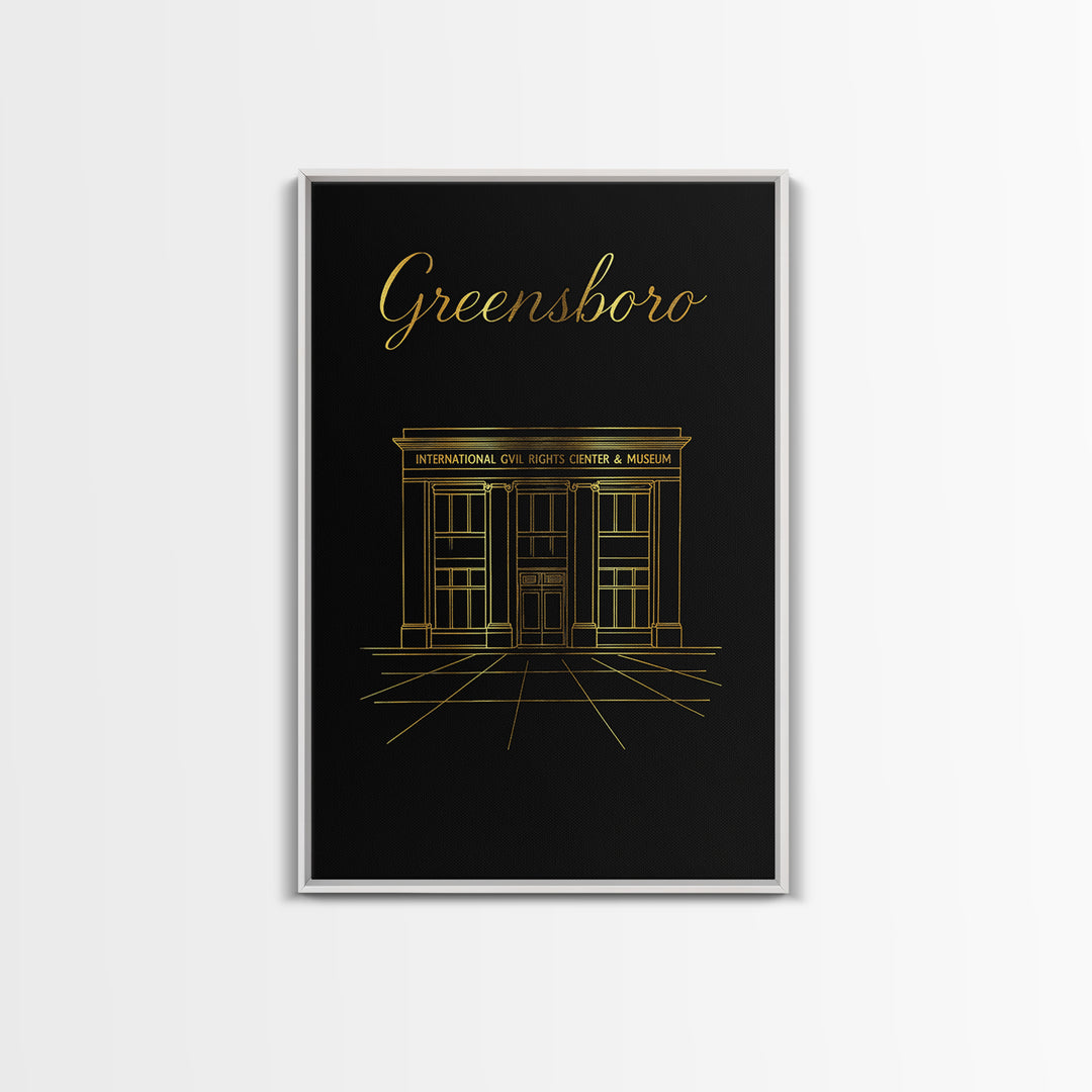 Greensboro North Carolina Travel Poster, Canvas Print, Minimalist Gold Line Art, Greensboro Art Print, Wall Art, Travel Poster Set
