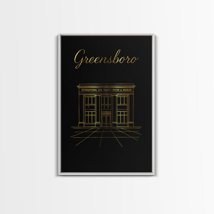 Greensboro North Carolina Travel Poster, Canvas Print, Minimalist Gold Line Art, Greensboro Art Print, Wall Art, Travel Poster Set