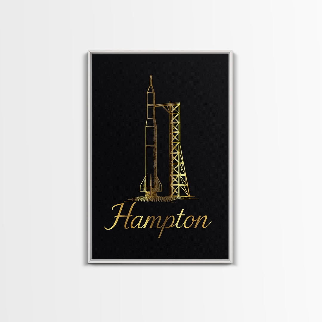 Hampton Virginia Travel Poster, Canvas Print, Minimalist Gold Line Art, Hampton Travel Art, Wanderlust Decor, Wall Art, City Art Print